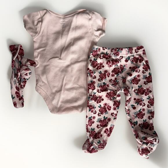 Chick Pea Baby Girl Outfit 3–6M Pink Daddy’s Girl Bodysuit Floral Pants Headband - Picture 2 of 5